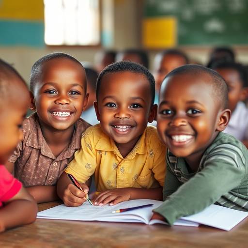 A group of primary school children happily learning in a classroom in Kampala