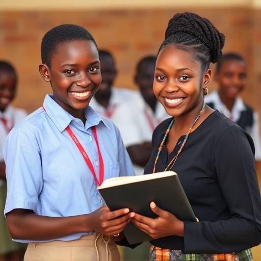 A smiling student receiving a scholarship award at The Beacon of Learning Academy in Uganda