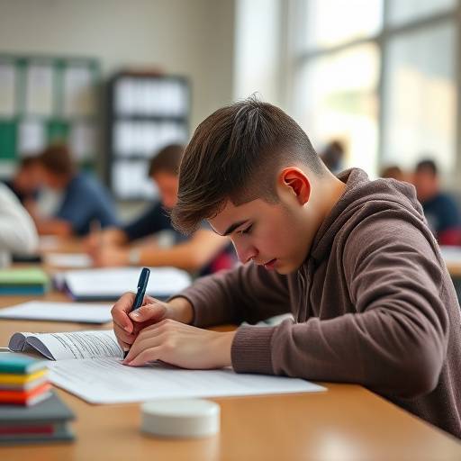 A student filling out an application form at a desk