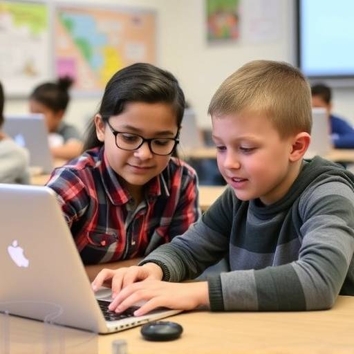 A student using assistive technology in a classroom