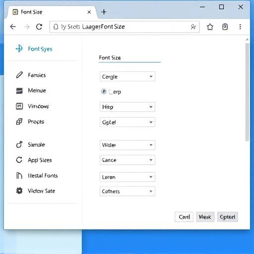 Screenshot of a browser's font size settings showing options for increasing and decreasing font size