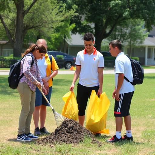 Students and teachers from The Beacon of Learning Academy participating in a community clean-up event