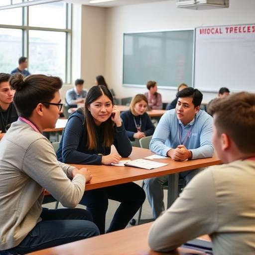 Students participating in a group discussion in a classroom