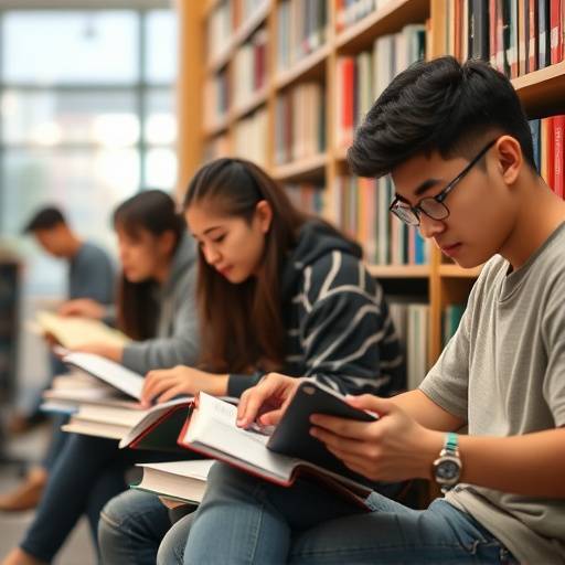 Students studying together in a library at The Beacon of Learning Academy